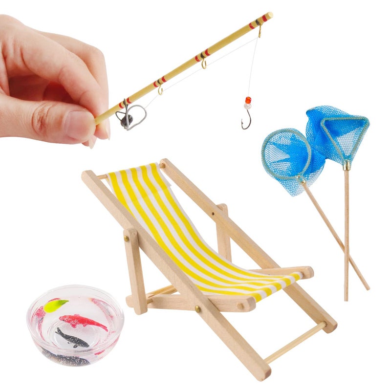 Bbiamsleep 5 Pieces Miniature Fishing Rod Life Scene Decoration Fishing Cake Decoration Fish Cake Topper Fish Bowl Gone Fishing Net Miniature Fishing Accessories - Image 1